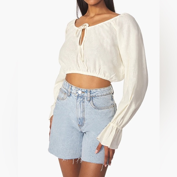 NWT WeWoreWhat On/Off Shoulder Tie Front Linen Blend Top - Picture 3 of 6